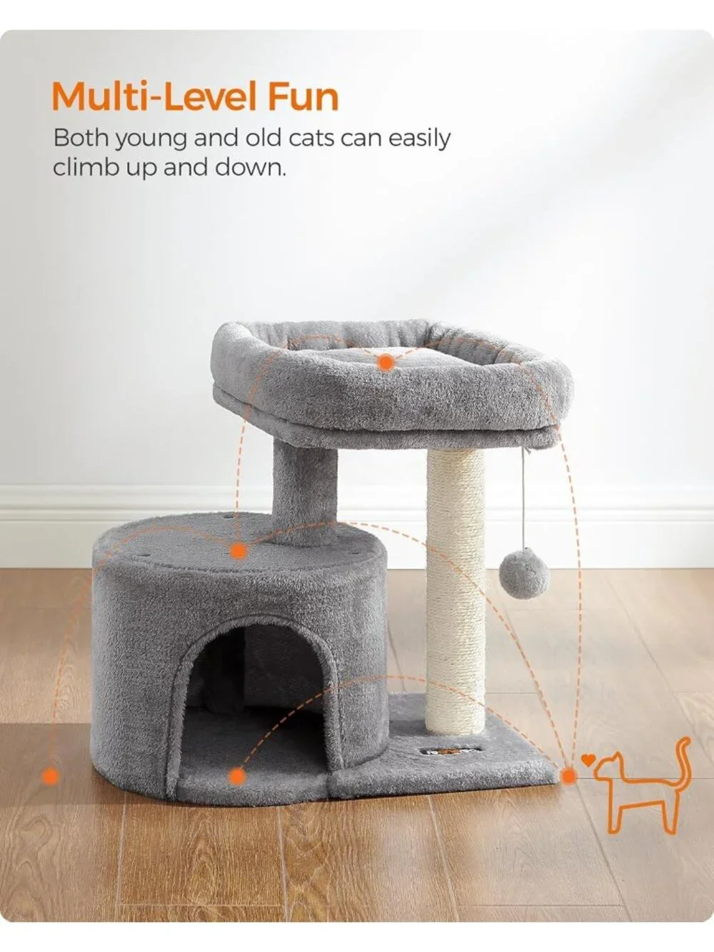 New Cat Tree Tower, Light Gray Condo with Sisal Scratching Post for Kittens